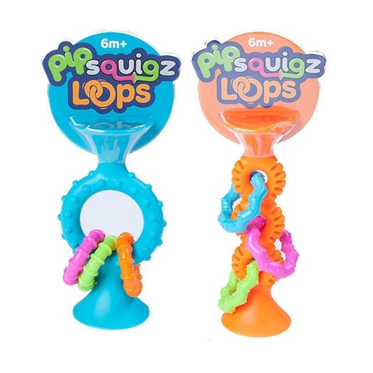 Fat Brain Toys PipSquigz Loops Suction Rattle Toy - Orange / Teal