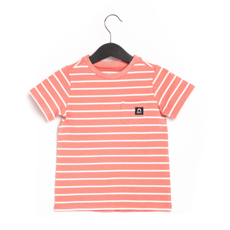 RAGS Essentials Short Sleeve Chest Pocket Rounded Tee - Terracotta Stripe