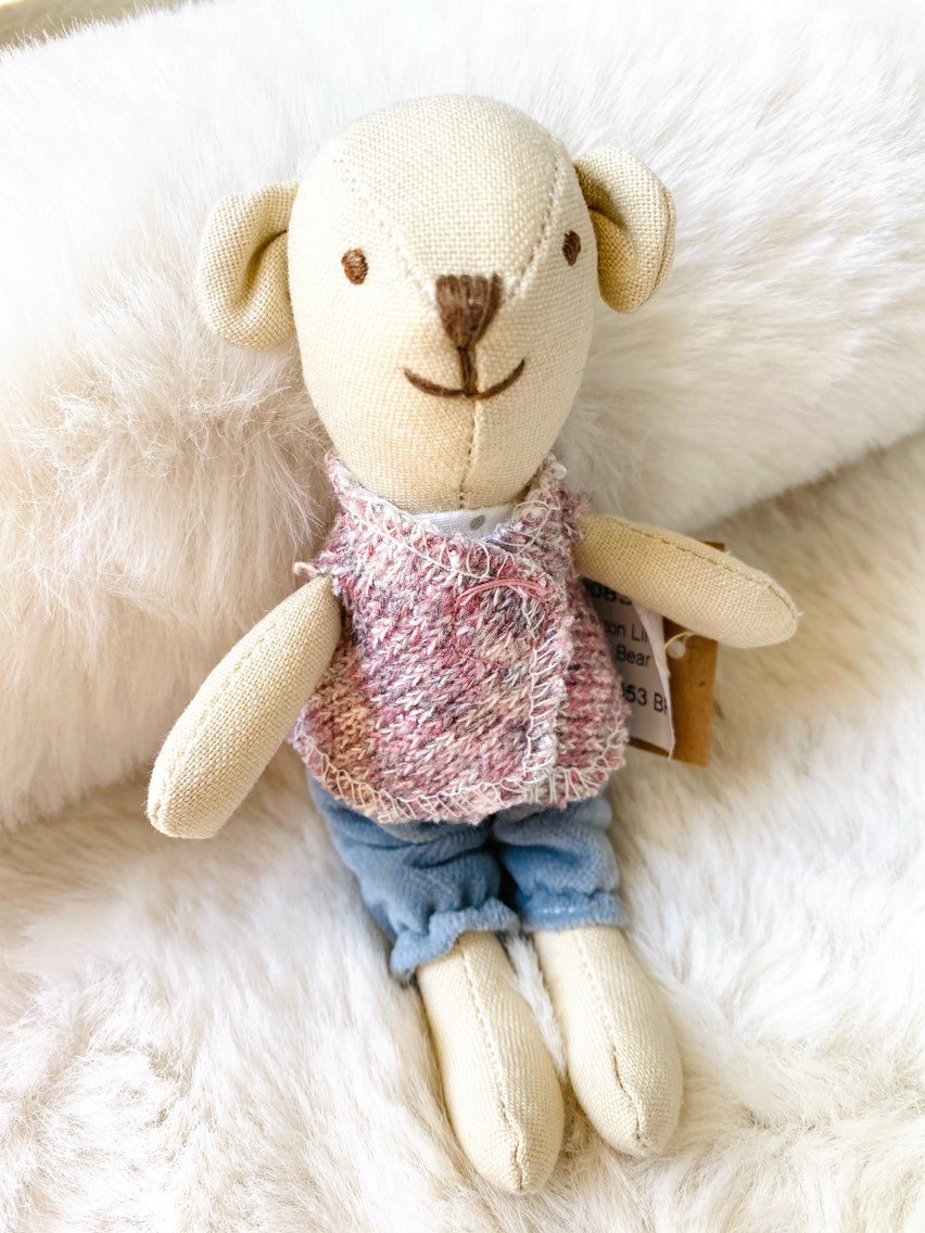 Creative Co-op Cotton Linen Mini Animal Doll - Bear