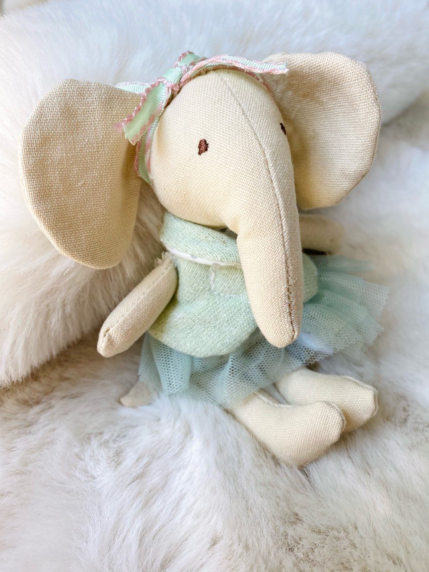Creative Co-op Cotton Linen Mini Animal Doll - Elephant