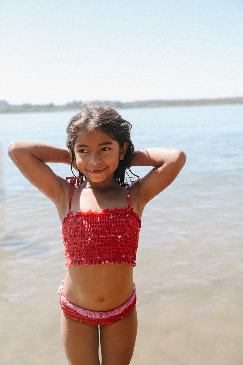 Fin and Vince Smocked Bikini - Paisley Trail Flame | The Baby Cubby