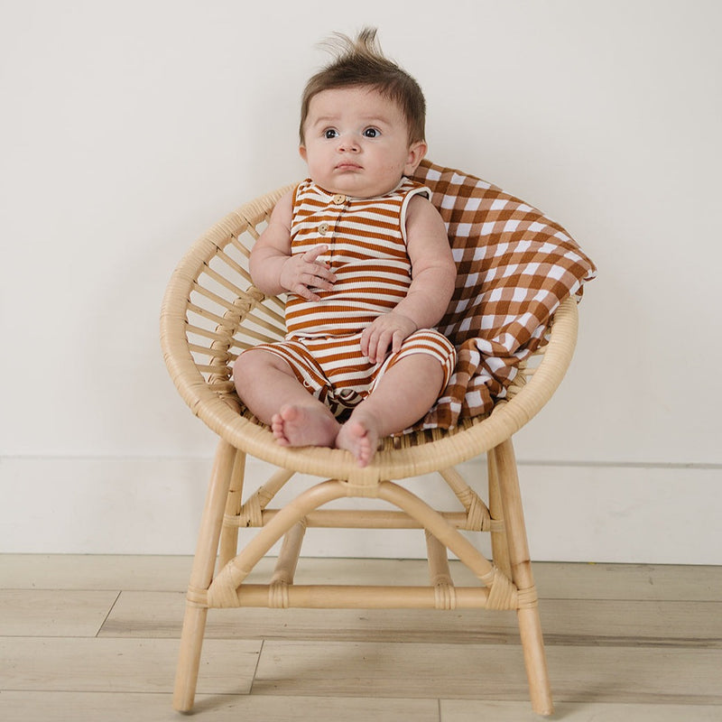 Mebie Baby Ribbed Short Romper - Honey + White Striped