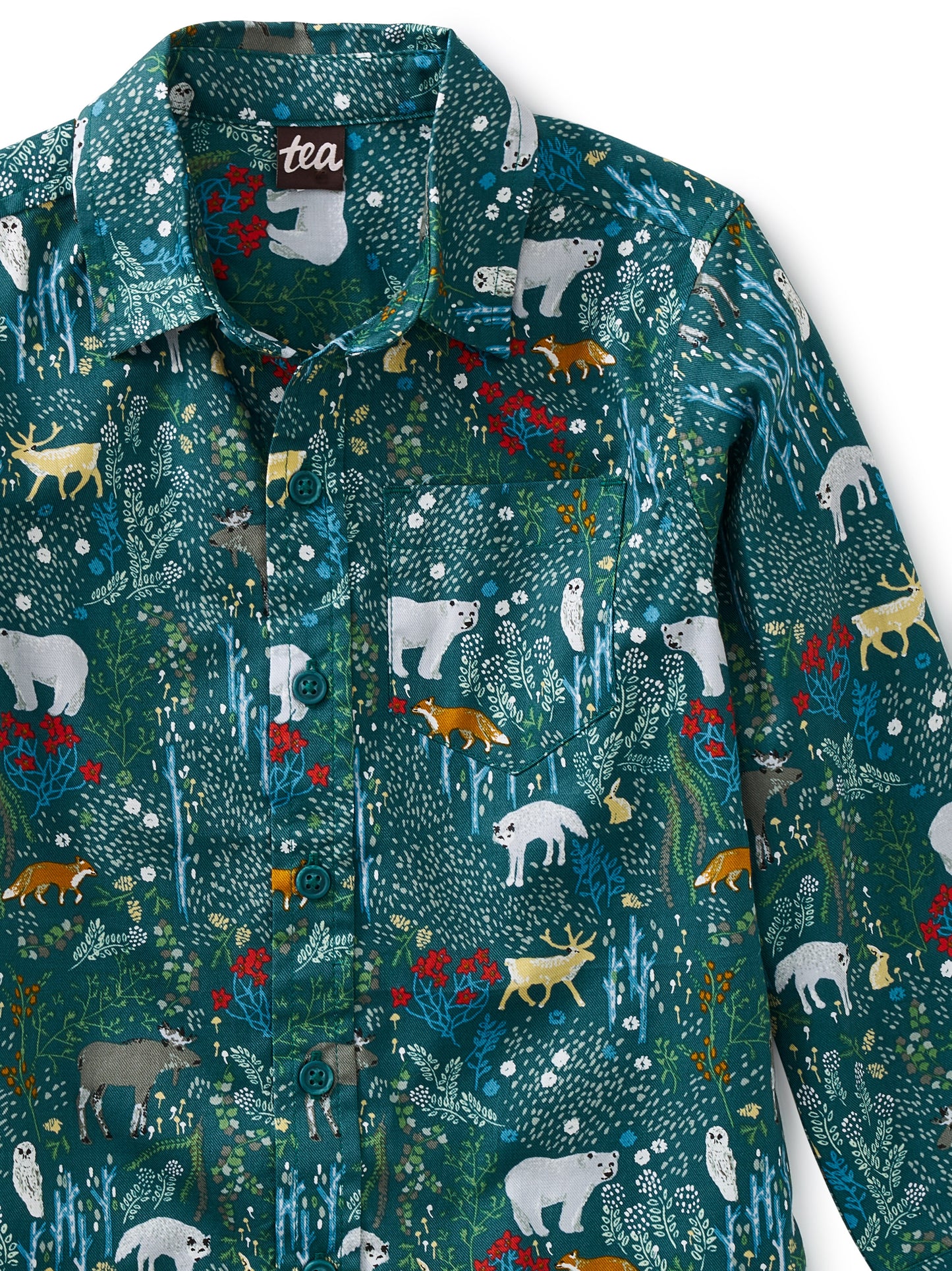 Tea Collection Printed Button Up Shirt - Swedish Forest in Pine
