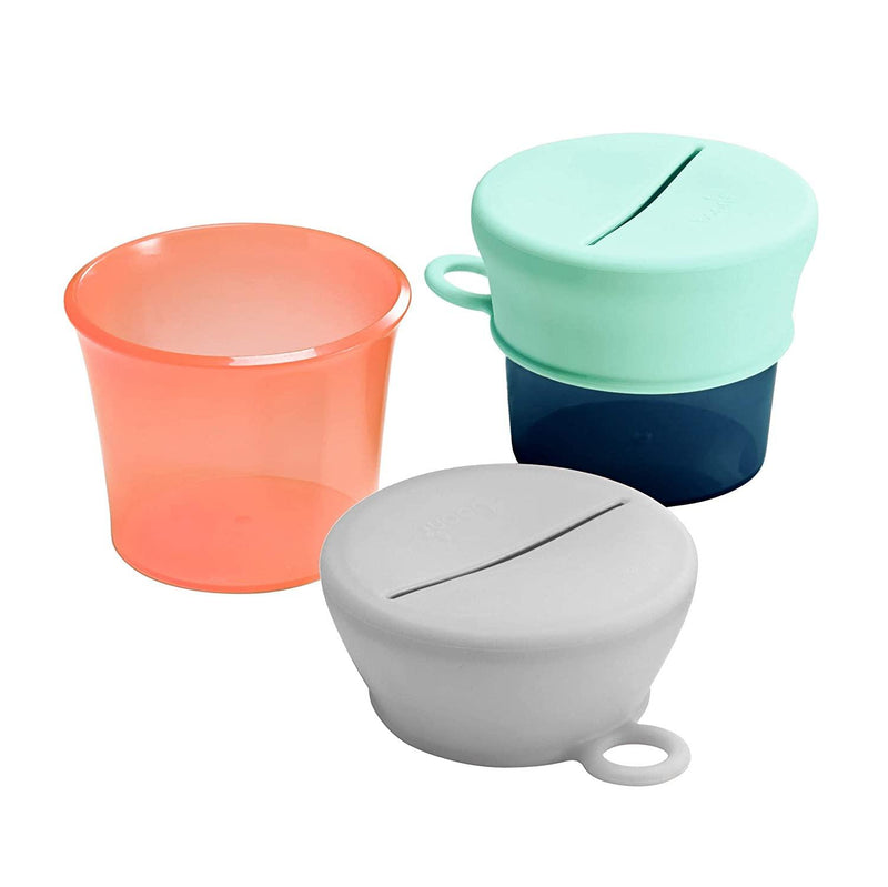 Boon SNUG Snack Universal Silicone Snack Lids and Cups - Mint-Grey / Peach-Navy