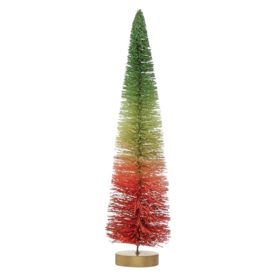 Creative Co-op Sisal Bottle Brush Tree with Wood Base - Green to Red Ombre