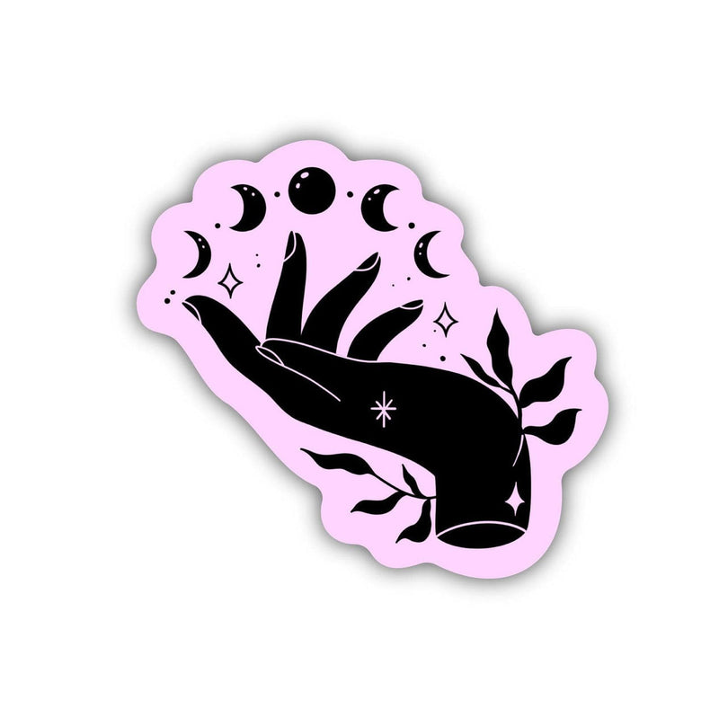 Big Moods Mystic Hand and Moon Phase Sticker - Pink Background