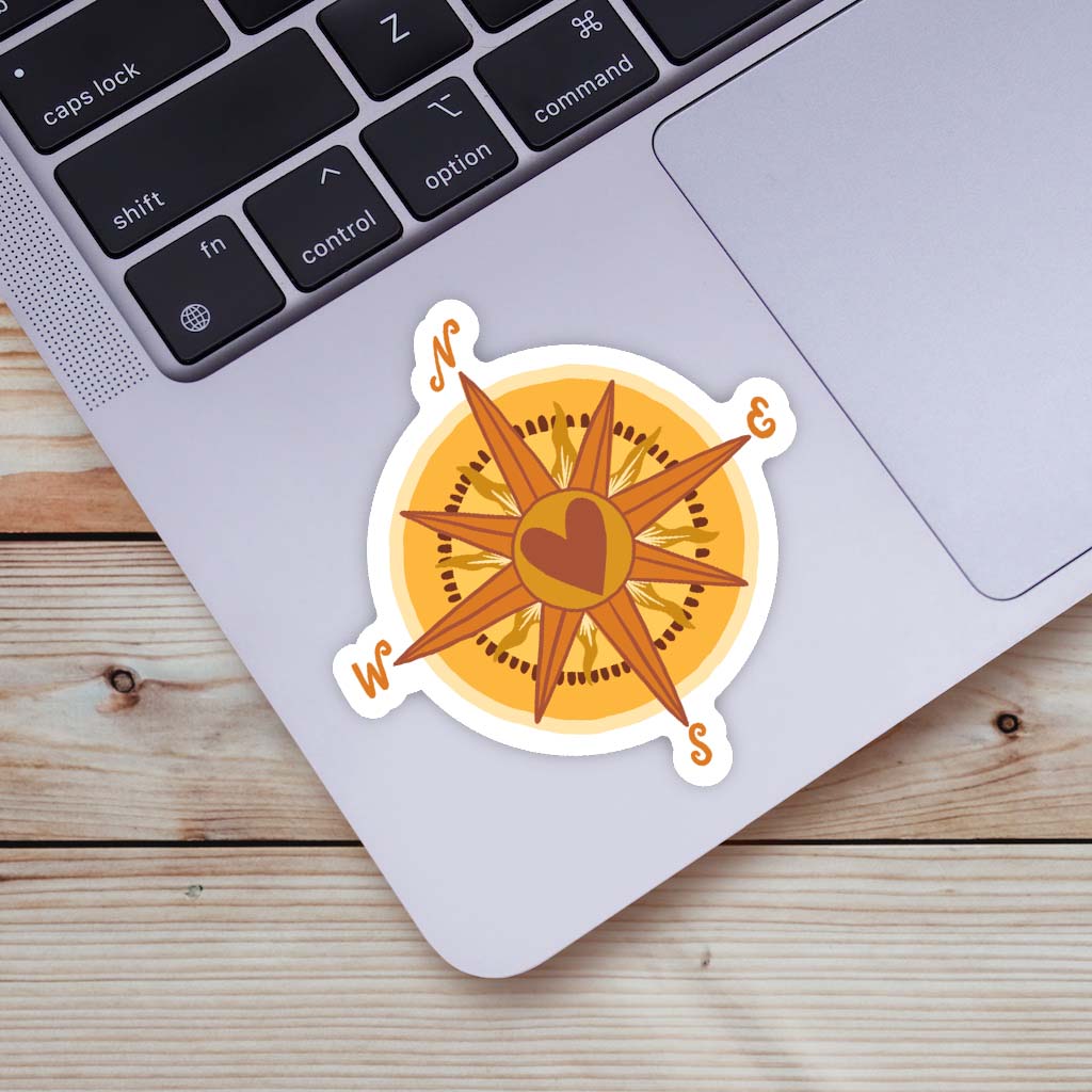 Big Moods Compass Nature Sticker on Laptop - Yellow