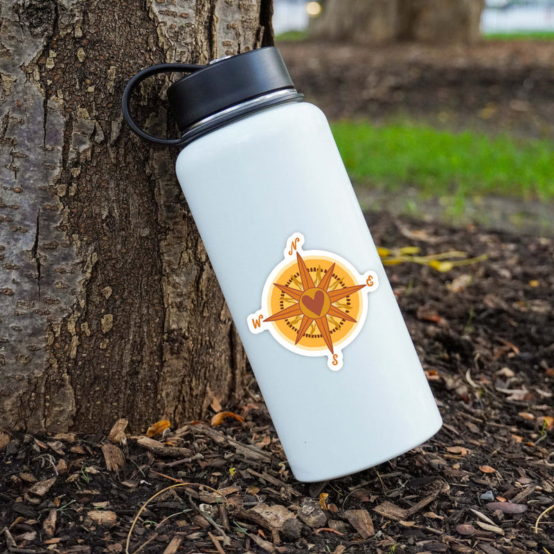 Big Moods Compass Nature Sticker on Water Bottle - Yellow