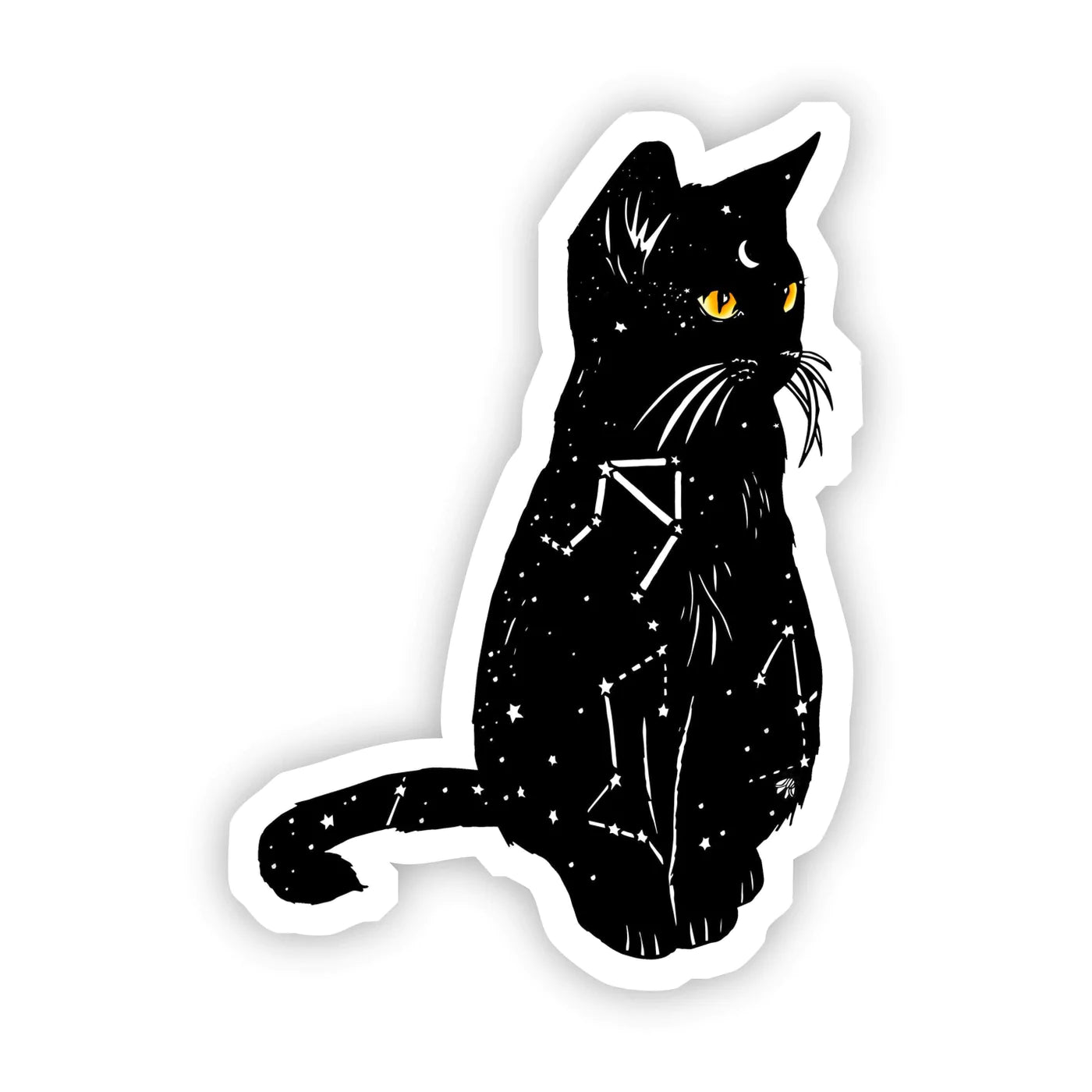 Big Moods Black Cat with Yellow Eyes and Constellation Sticker - Sitting