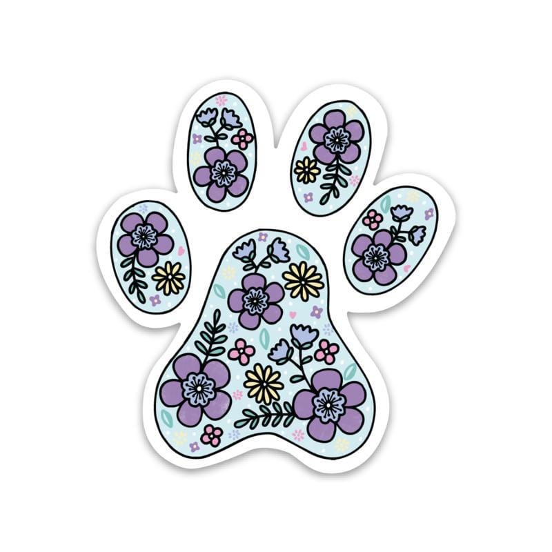Big Moods Paw Print Sticker - Blue with Floral - White Background