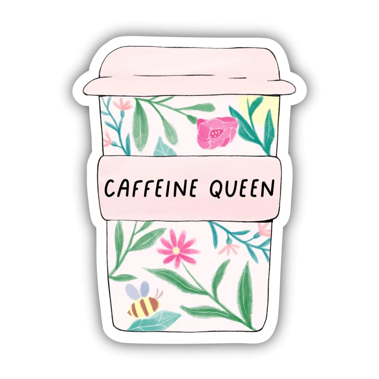 Big Moods Caffeine Queen Floral Mug Sticker - Multicolor