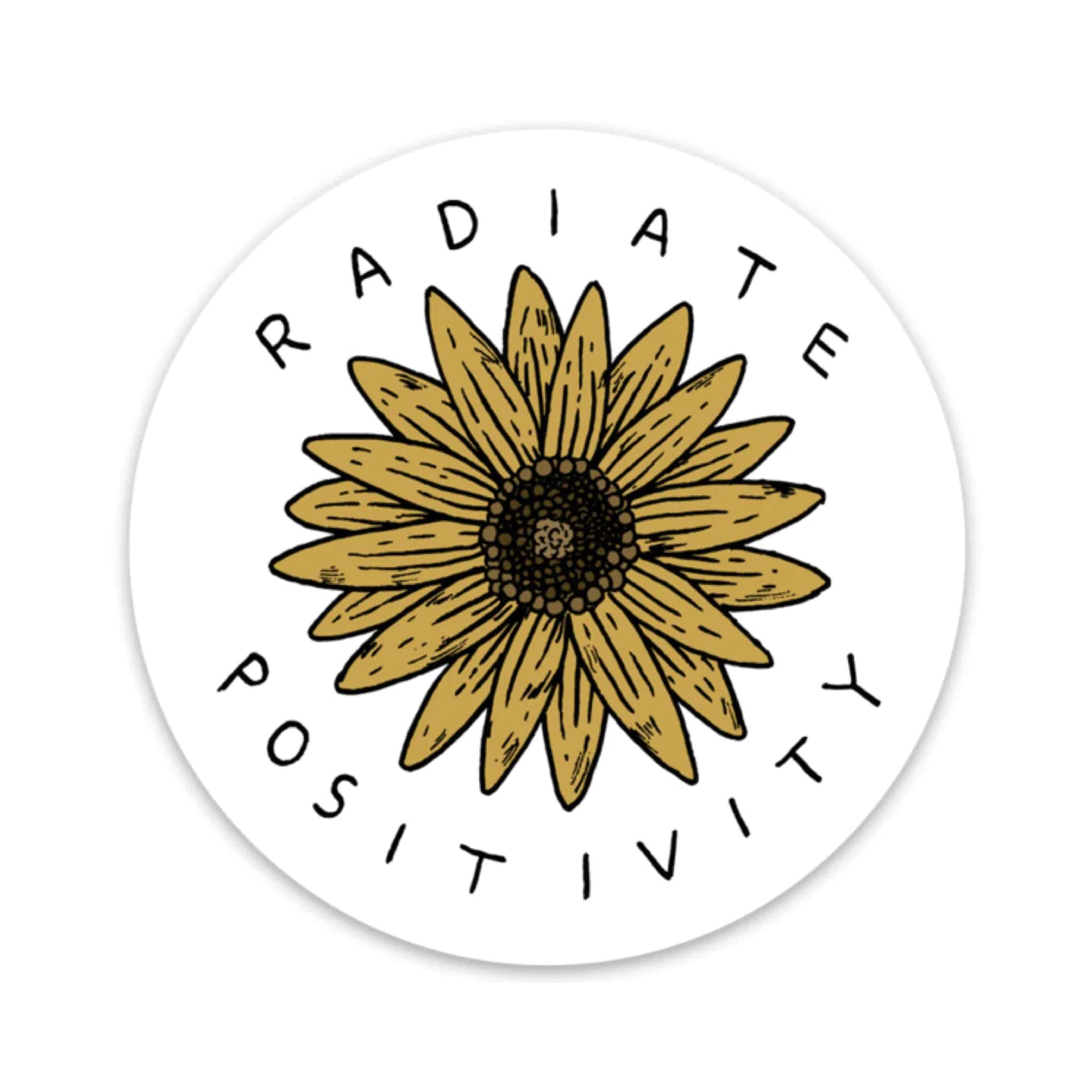 Big Moods Radiate Positivity Sunflower Sticker - Yellow - White Background