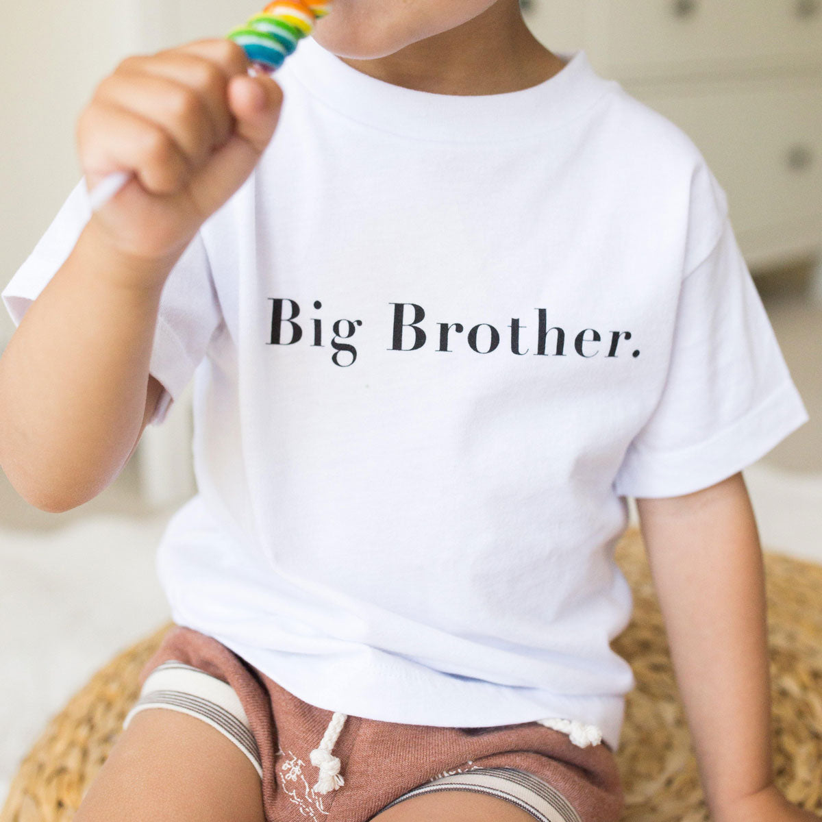 Child Wearing The Baby Cubby Big Brother Tee - White
