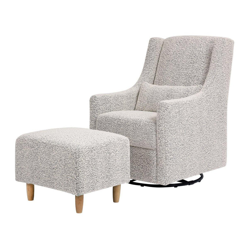 Babyletto Toco Swivel Glider and Ottoman - Black White Boucle with Natural Feet