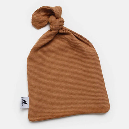 Quinn St Ribbed Top Knot Hat - Camel