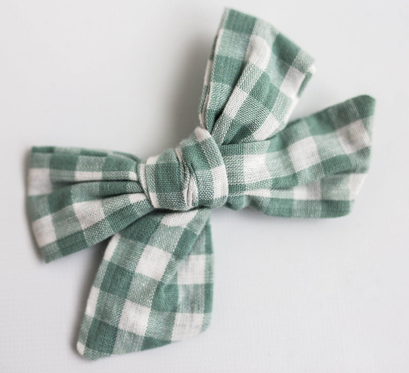 High Fives Bow Clip - Green and White Check