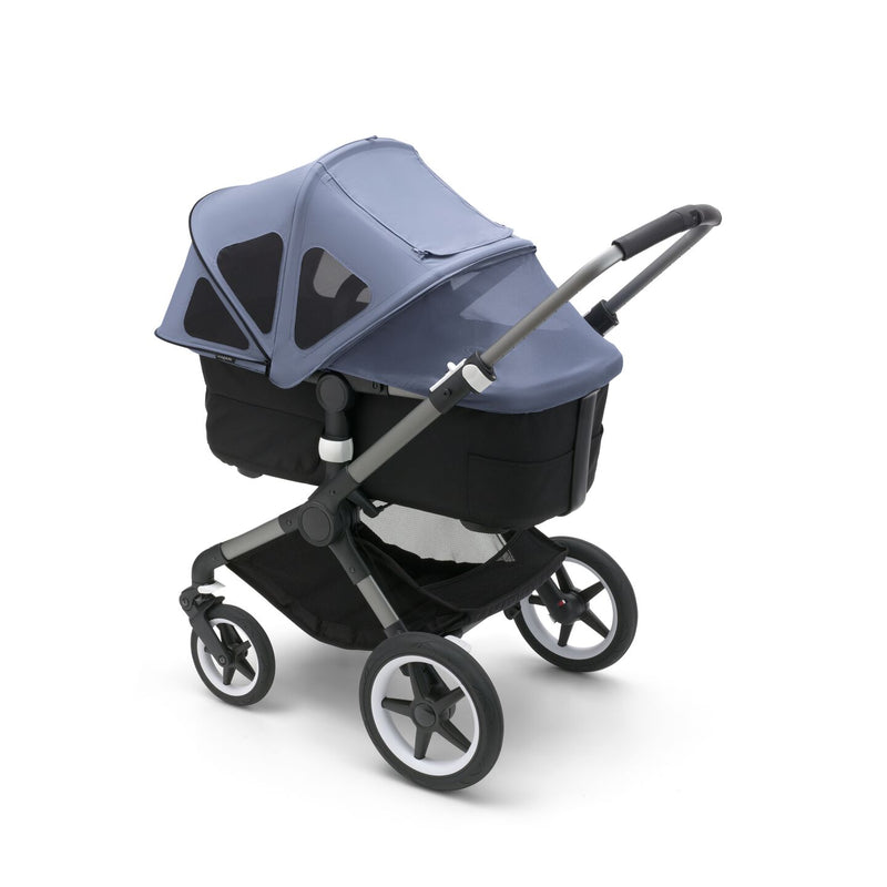 Bugaboo Fox 3 bassinet and seat stroller graphite base, stormy blue  fabrics, stormy blue sun canopy