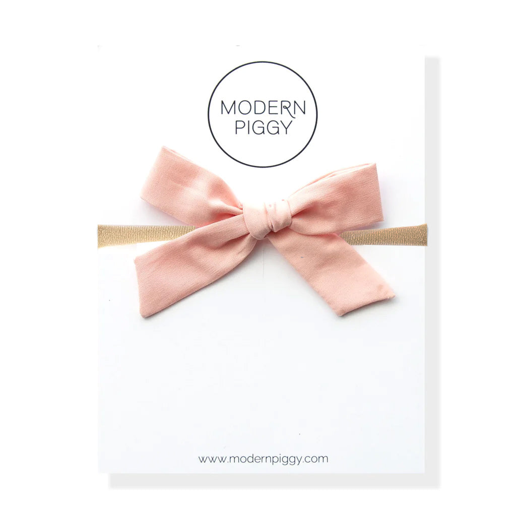 Modern Piggy Hand-Tied Bow - Nylon Headband - Candy Pink