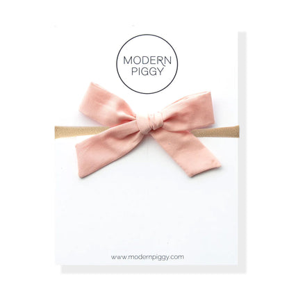 Modern Piggy Hand-Tied Bow - Nylon Headband - Candy Pink