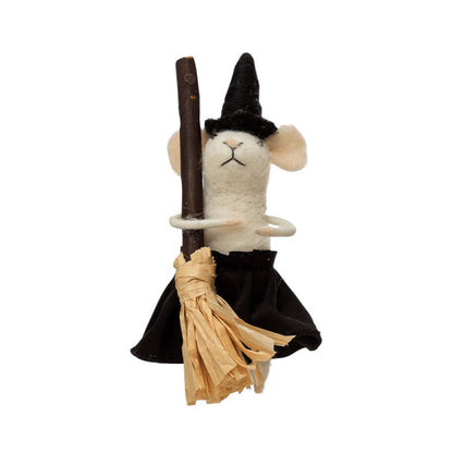 Creative Co-op Wool Felt Halloween Mouse - 6" - Witch and Plain Black Skirt