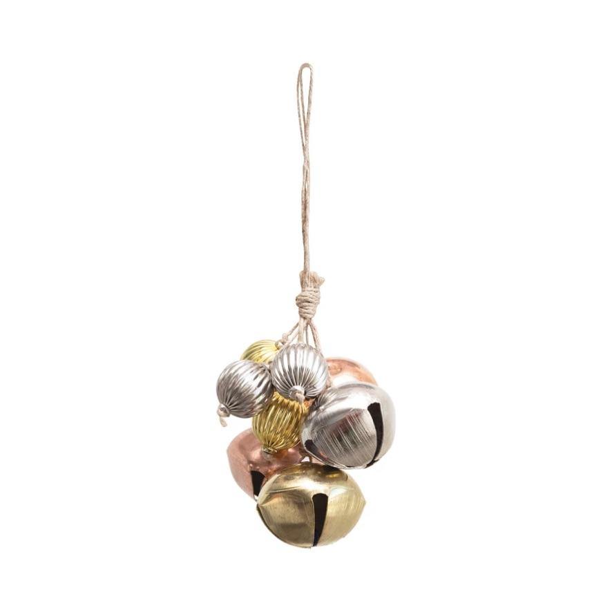 Creative Co-op Metal Bead and Jingle Bell Cluster Ornament - Multicolor Metals