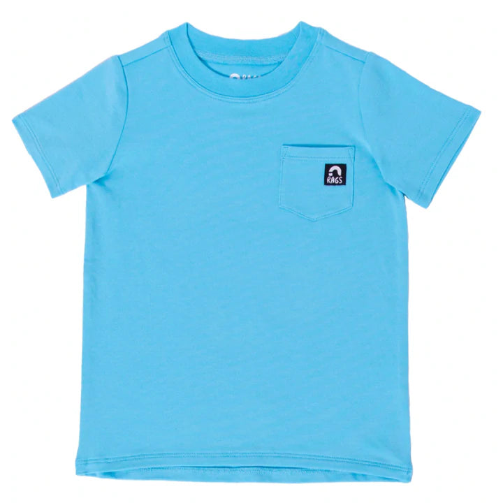 RAGS Essentials Short Sleeve Chest Pocket Rounded Kids Tee - Crystal Seas 