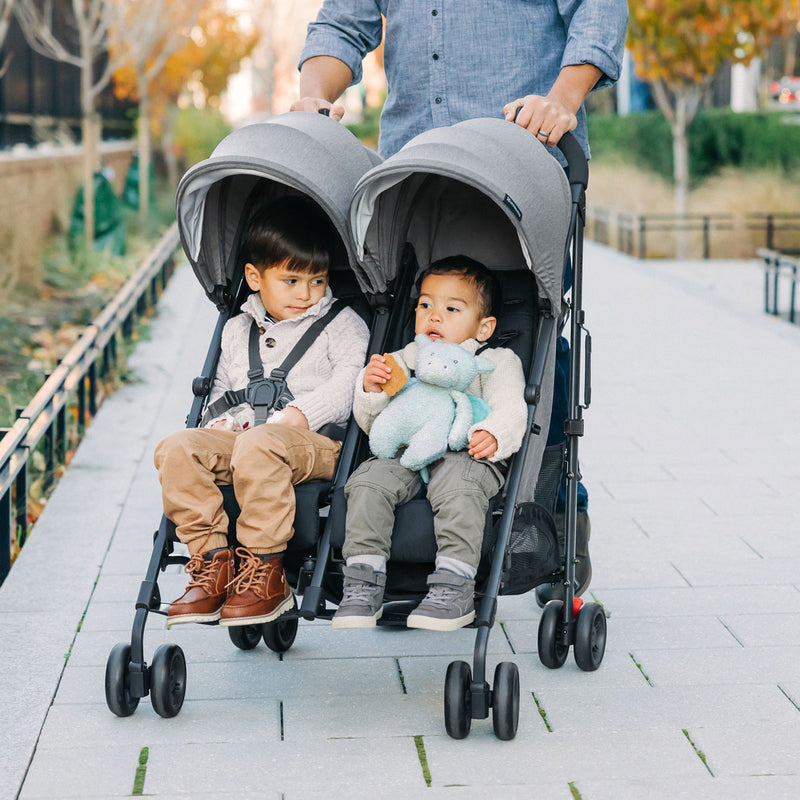 Two toddlers ride in UPPAbaby G-LINK V2 Stroller - Greyson