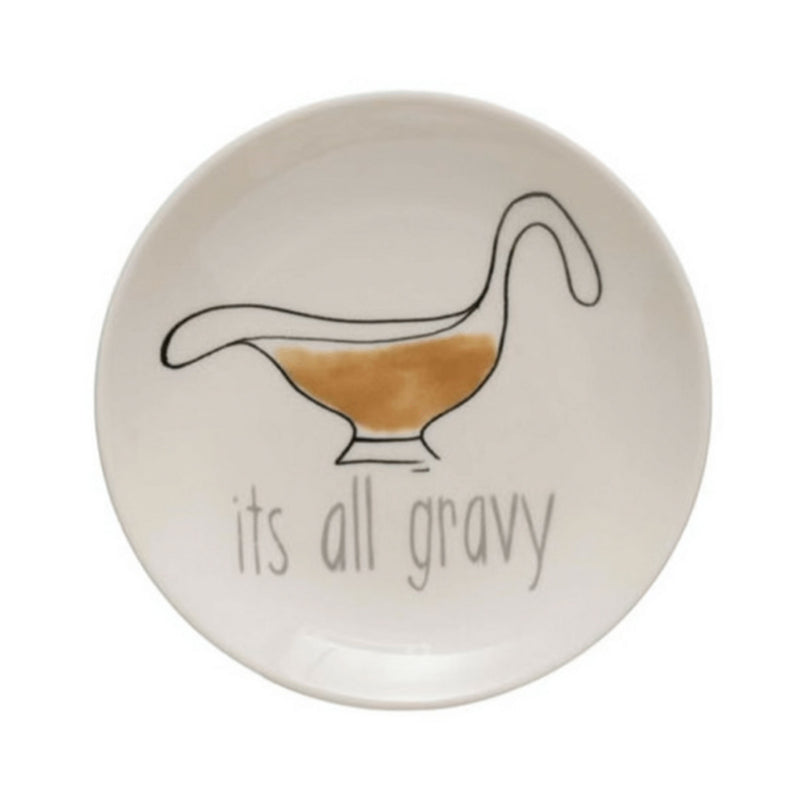 Creative Co-op Stoneware Plate with Thanksgiving Phrases - 5" - It's All Gravy