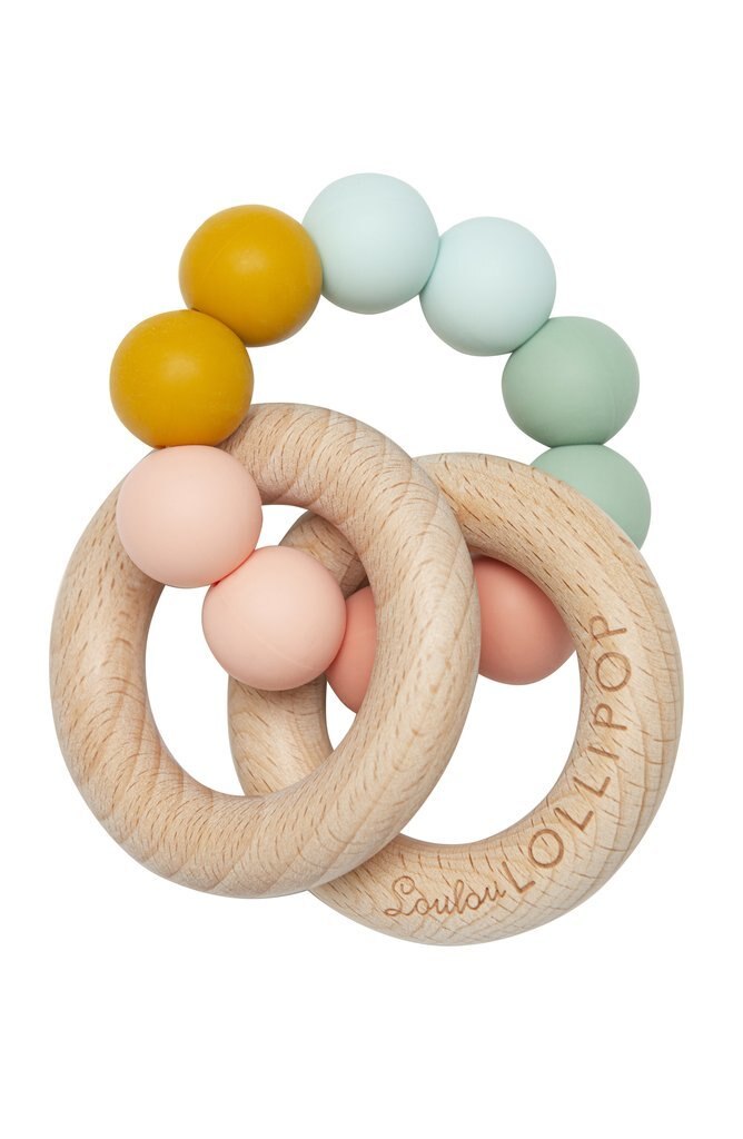 Loulou LOLLIPOP Bubble Silicone and Wood Teether - Rainbow