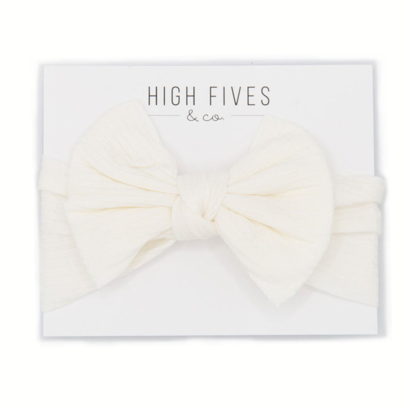 High Fives Ribbed Bow Headwrap - White Sparkle