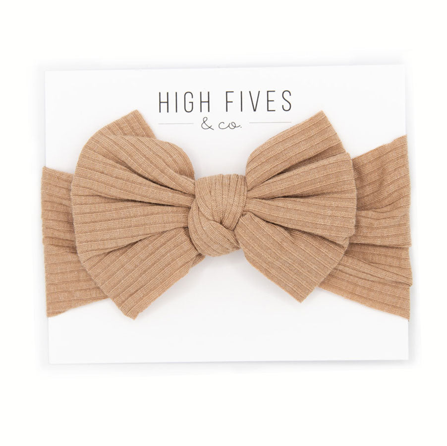 High Fives Ribbed Bow Headwrap - Tan Sparkle