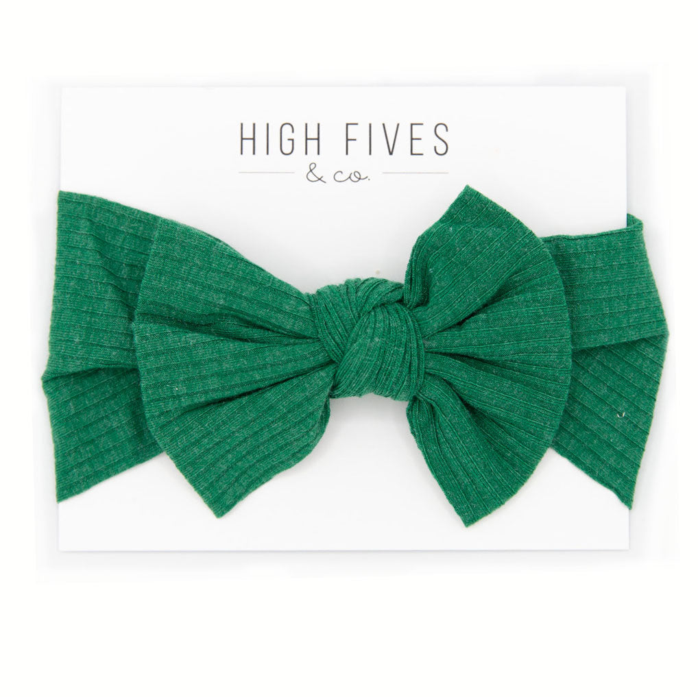 High Fives Ribbed Bow Headwrap - Emerald Green Sparkle