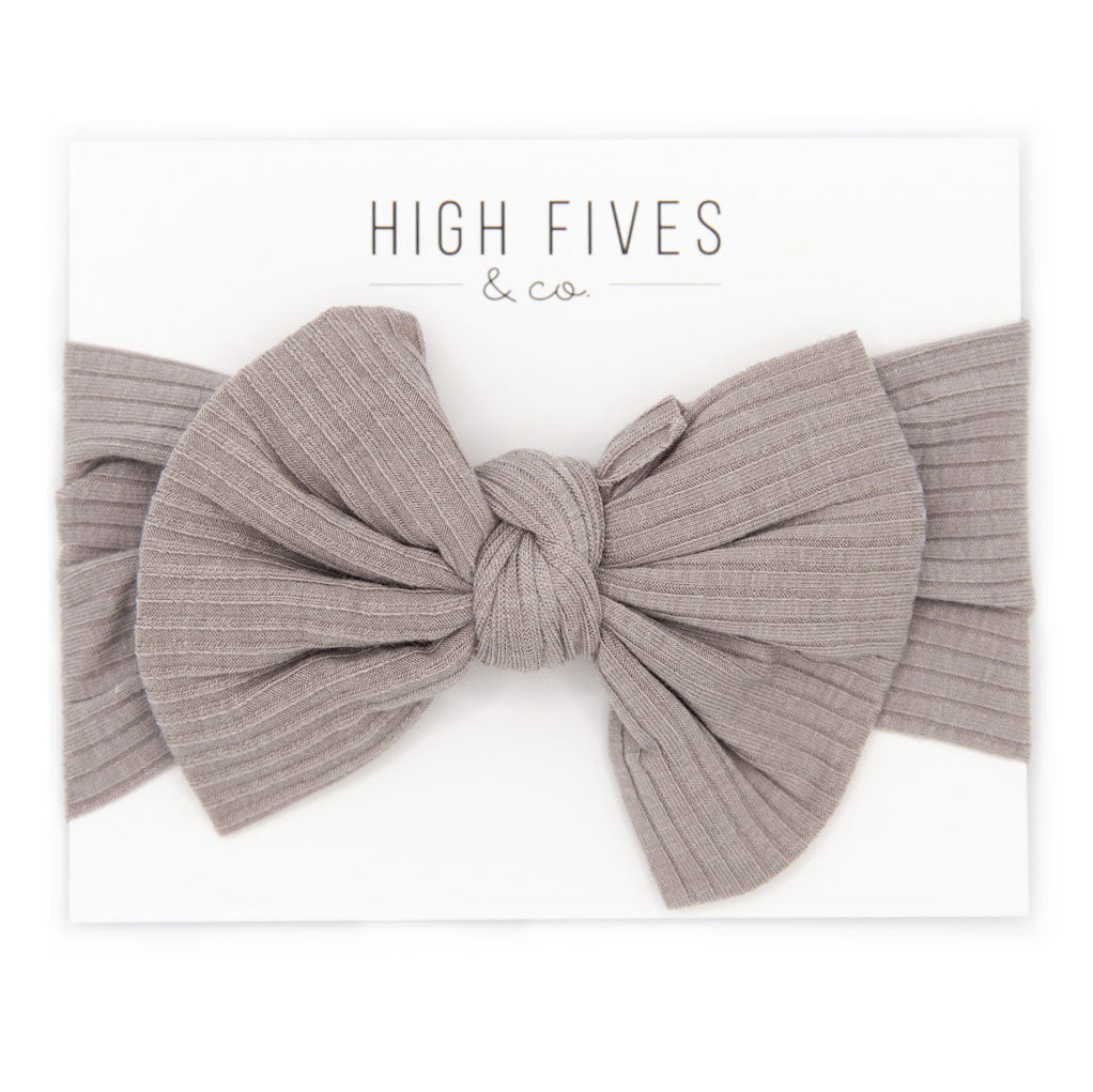 High Fives Ribbed Bow Headwrap - Light Grey Sparkle