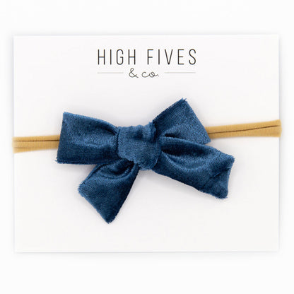 High Fives School Day Velvet Bow Nylon Headband  - French Blue