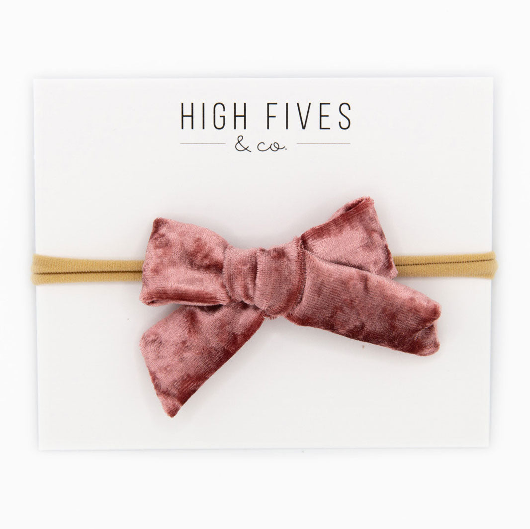 High Fives School Day Velvet Bow Nylon Headband  - Raspberry Truffle