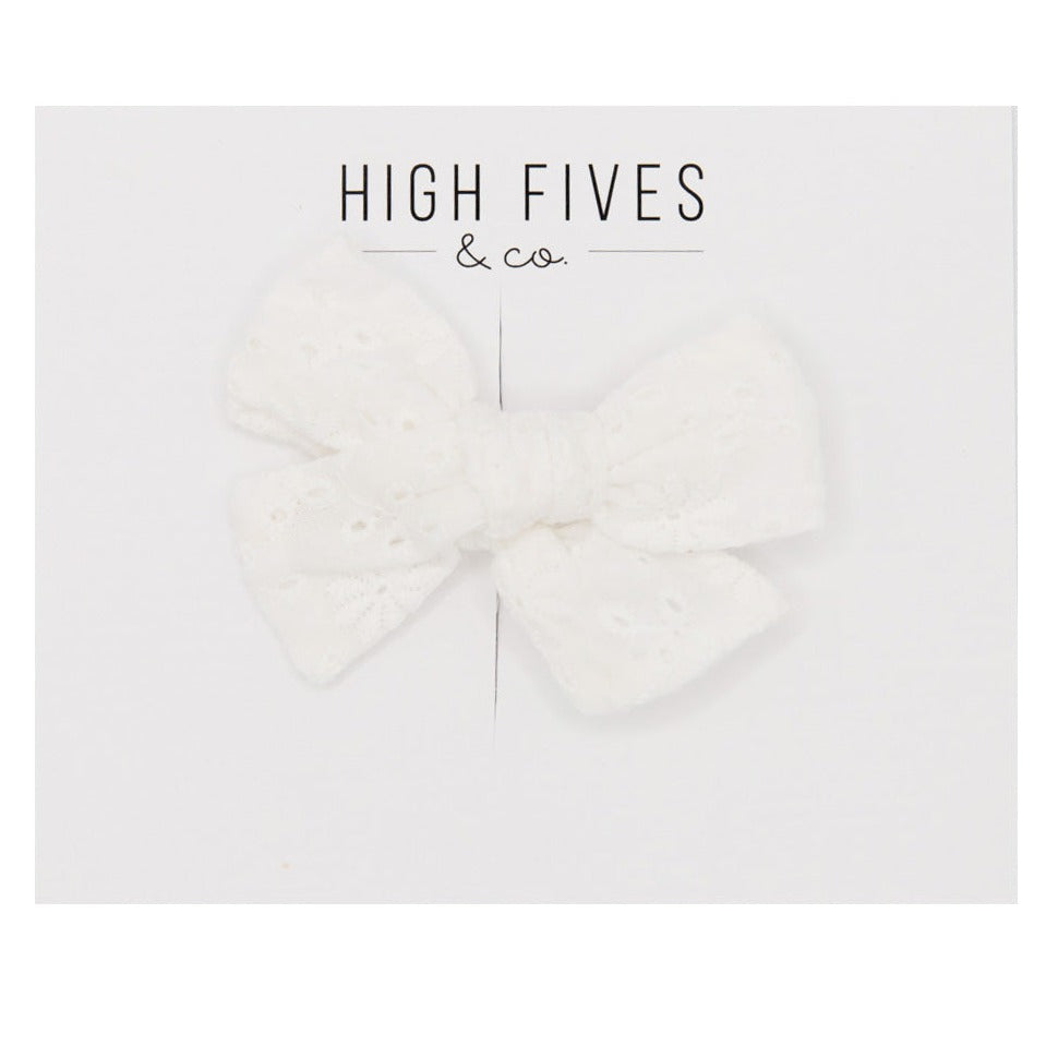 High Fives Eyelet Bow Clip - White