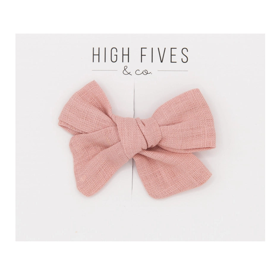 High Fives Linen Bow Clip - Baby Pink