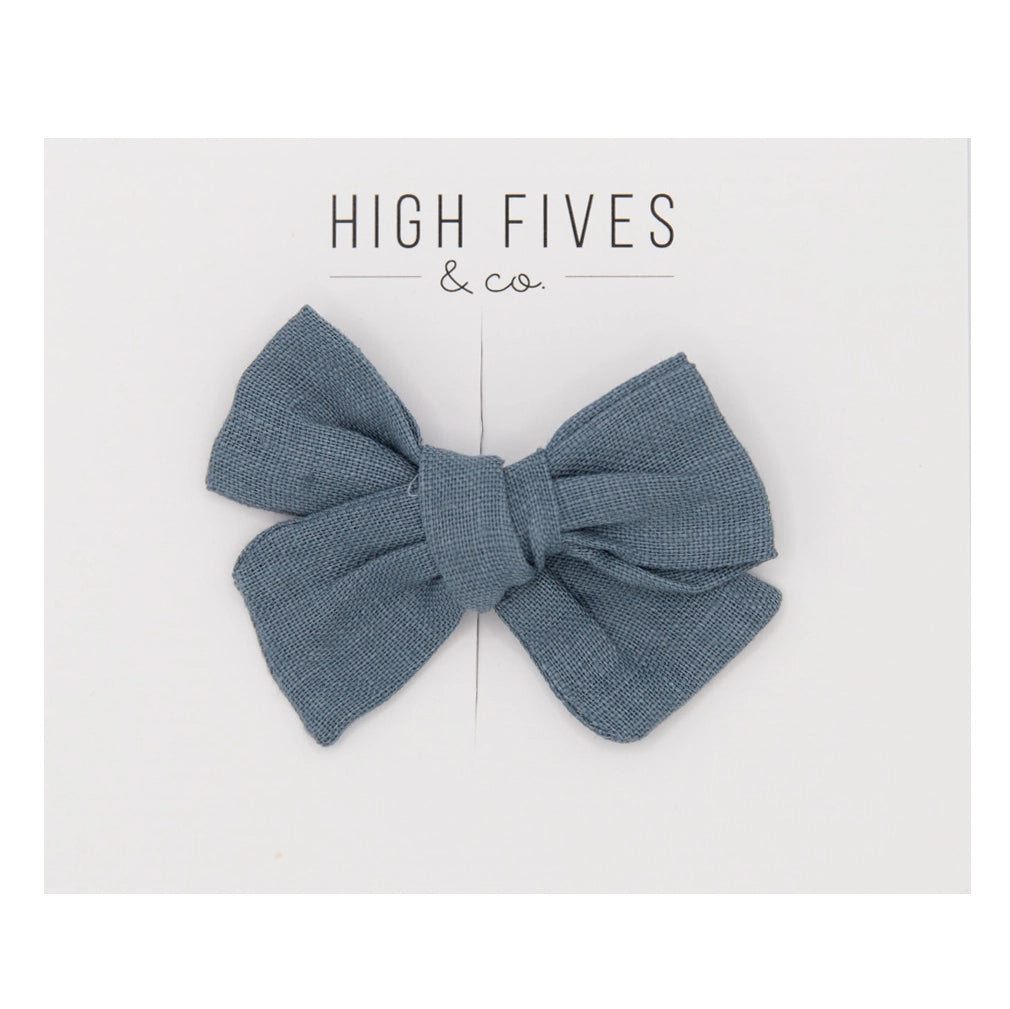 High Fives Linen Bow Clip - Blue