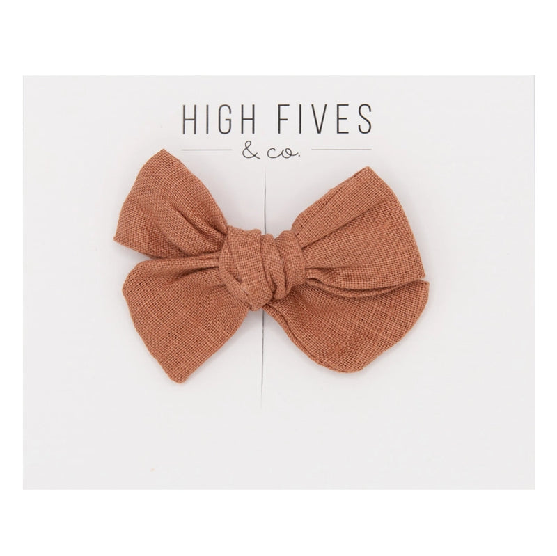 High Fives Linen Bow Clip - Terracotta Pink