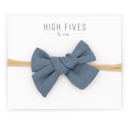 High Fives Linen Bow Nylon Headband - Blue