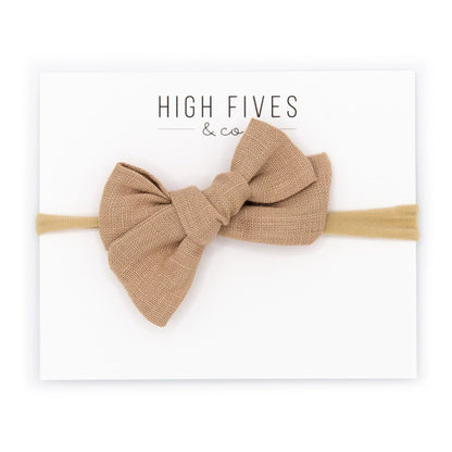 High Fives Linen Bow Nylon Headband - Taupe