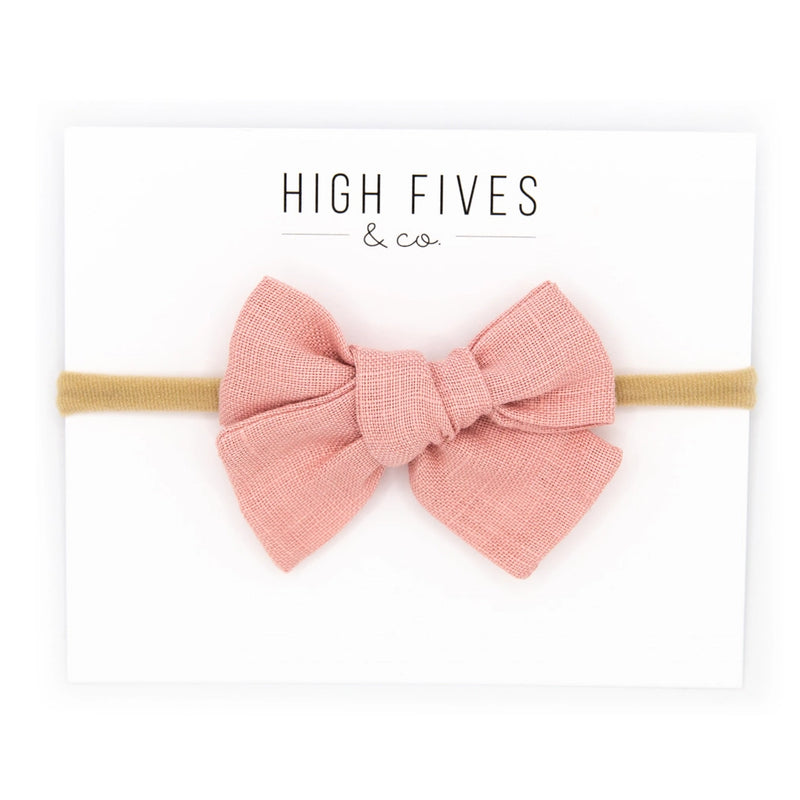 High Fives Linen Bow Nylon Headband - Baby Pink