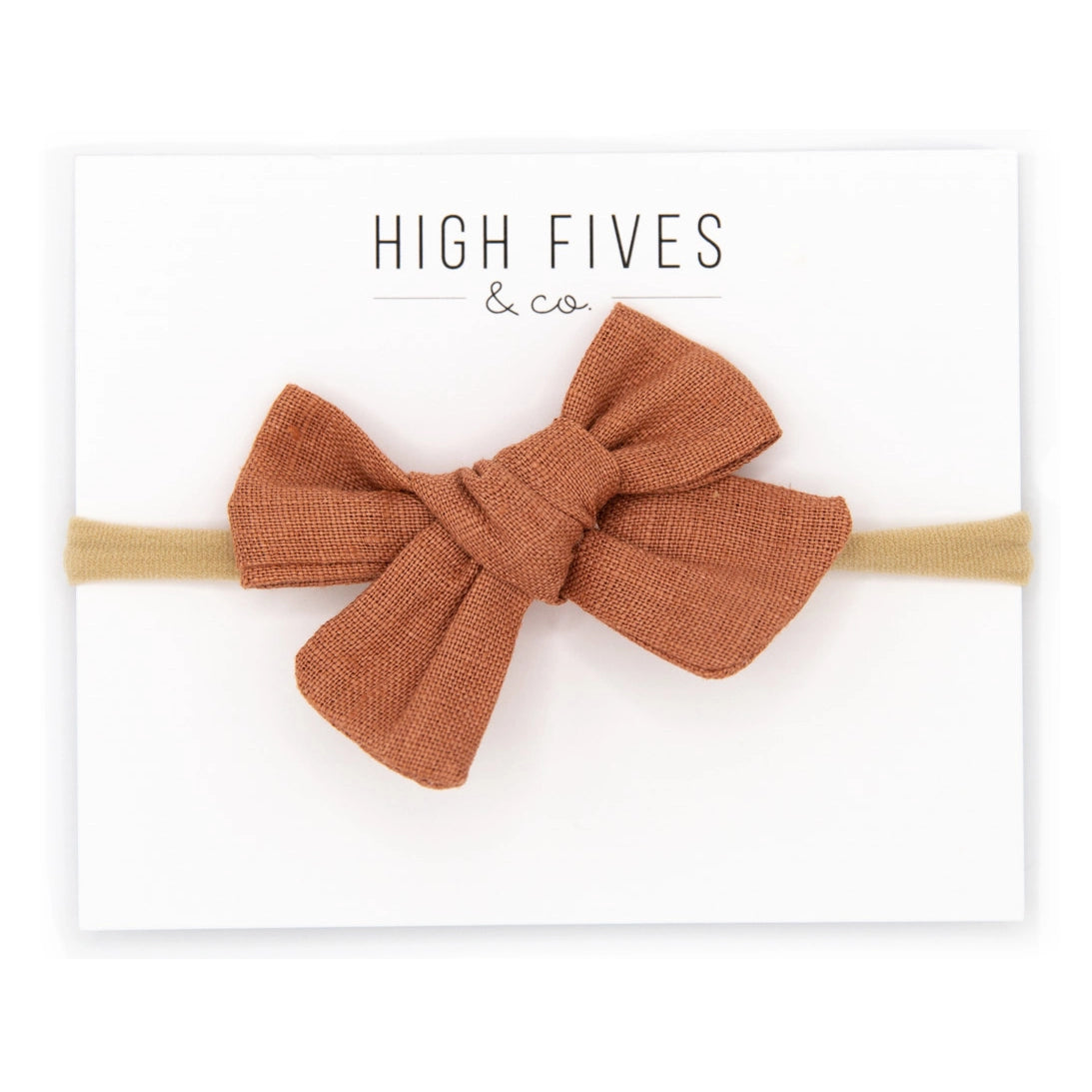 High Fives Linen Bow Nylon Headband - Terracotta Pink