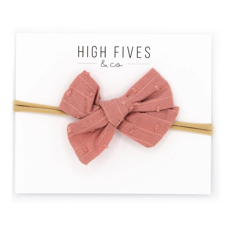 High Fives Swiss Dot Bow Nylon Headband - Dusty Rose 
