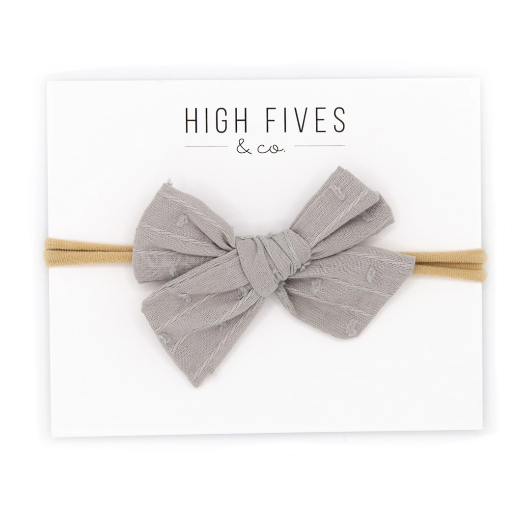High Fives Swiss Dot Bow Nylon Headband - Light Grey