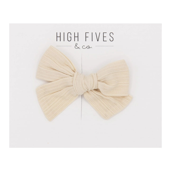 High Fives Textured Bow Clip - Cream Stripe