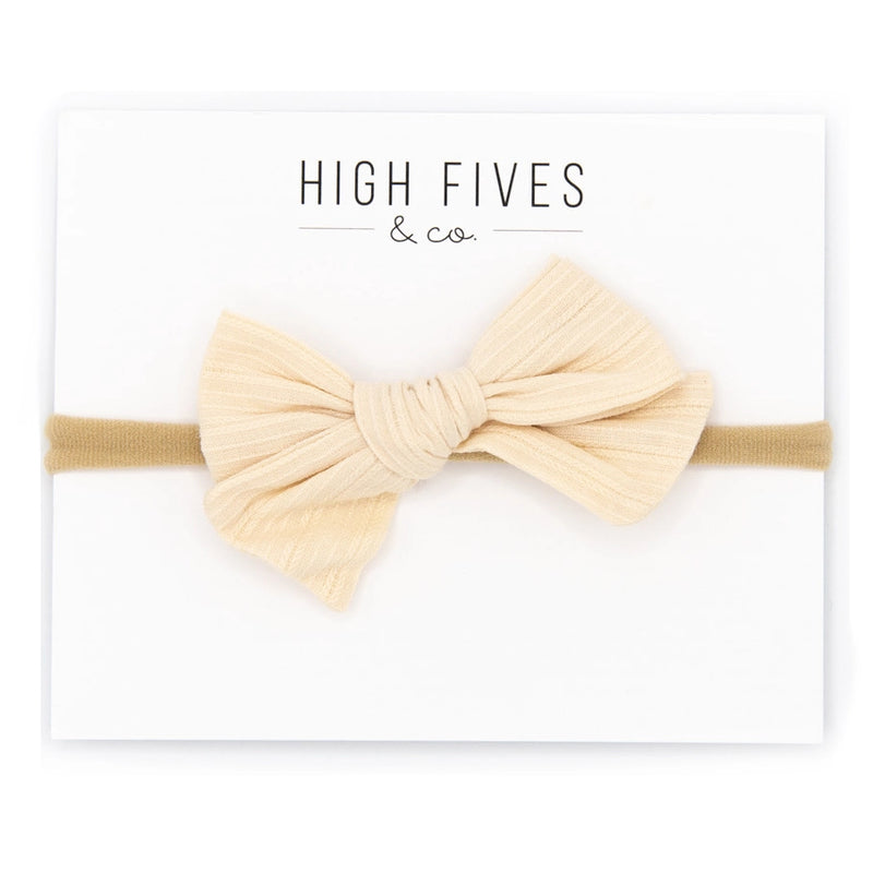 High Fives Textured Bow Nylon Headband - Cream Stripe
