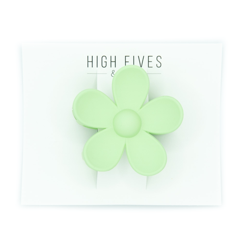 High Fives Flower Hair Claw Clips 2.95" - Mint