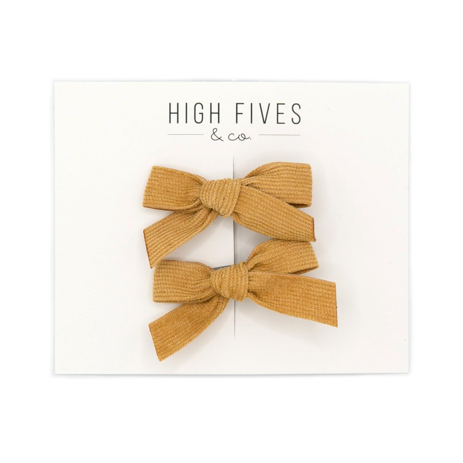 High Fives Corduroy Bow Clip 2 Pack Set - Gold