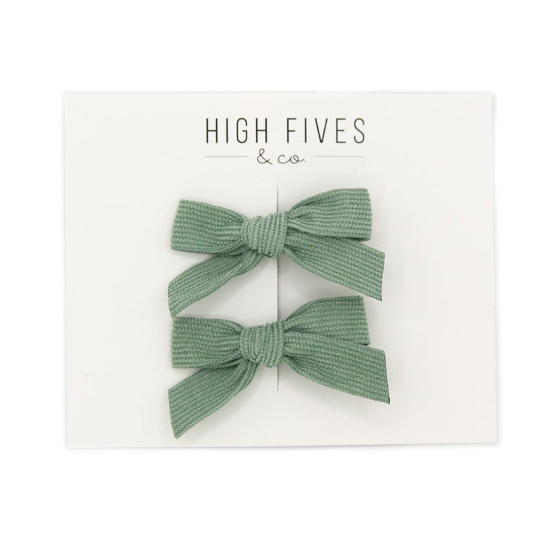 High Fives Corduroy Bow Clip 2 Pack Set - Mint